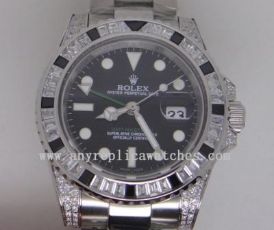 Replica Rolex GMT Master II White & Black Diamond Bezel Stainless Steel Watch